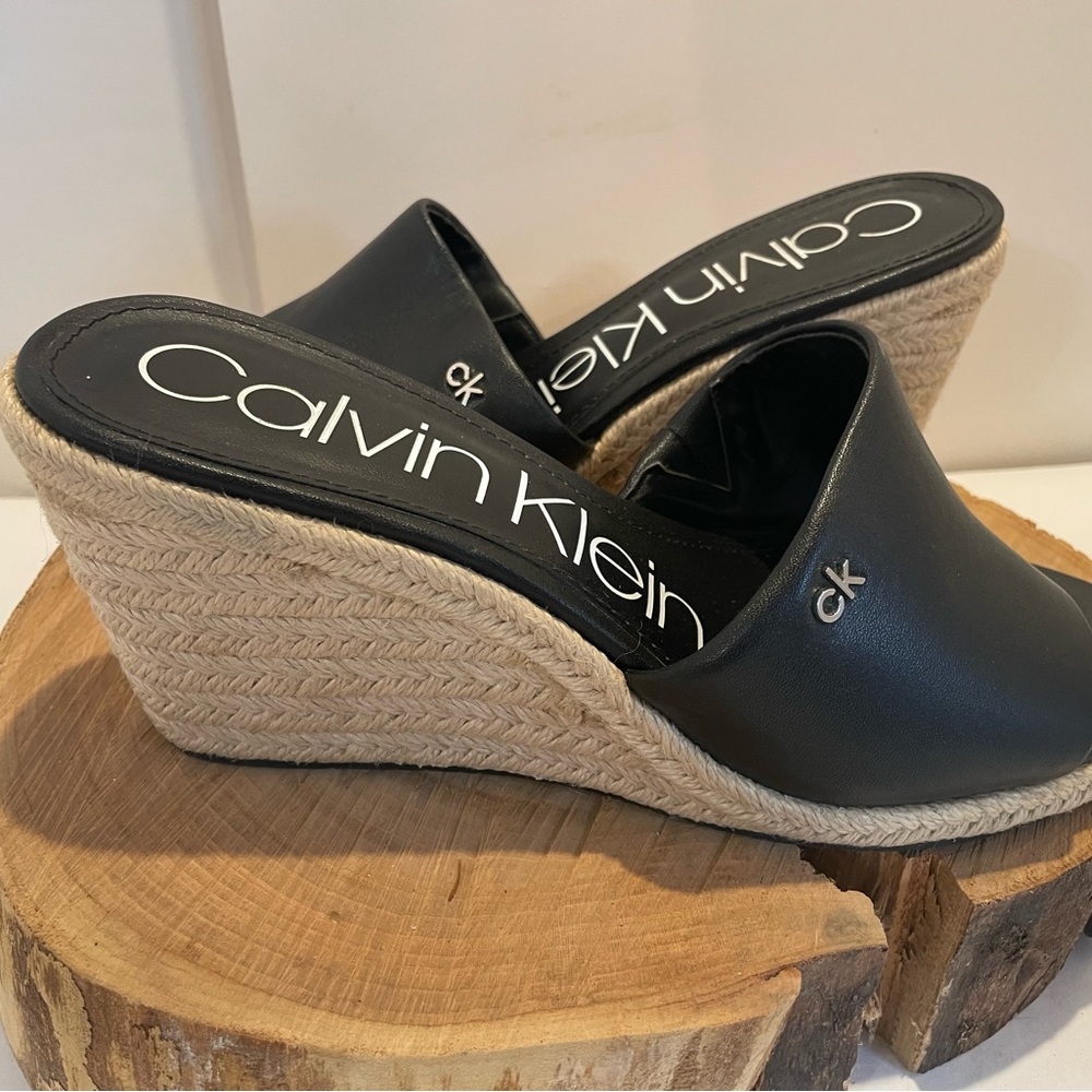 Calvin Klein Black Woven Platform Wedges